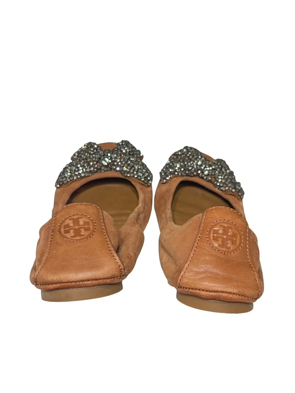 Tory Burch Eddie Leather Rhinestone Bow Ballerina Flats